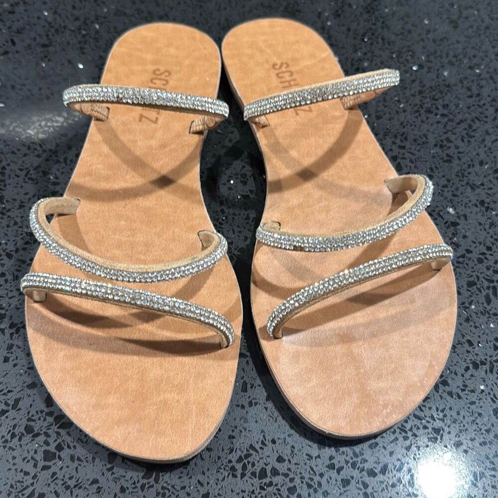 Schutz Inezita Sandal in Crystal and Honey Beige GUC Womens Size 6.5B - Picture 2 of 5